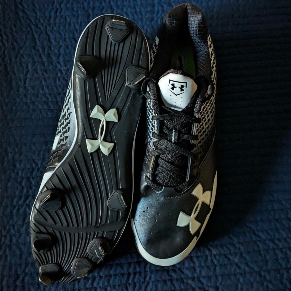 Under Armour Heater Men 13 Black and White Charges Metal Baseball Cleats 042025 - Picture 5 of 6